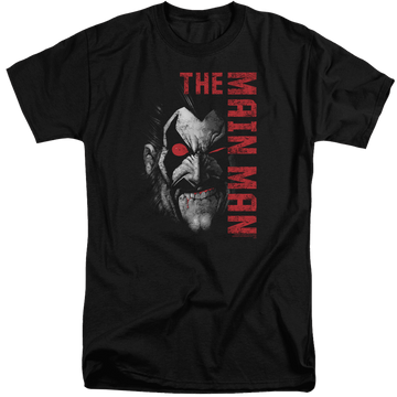 Black men's tall fit t-shirt with Lobo Main Man graphic