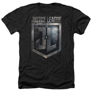 Charcoal men's heather t-shirt with Justice League Shield Logo graphic
