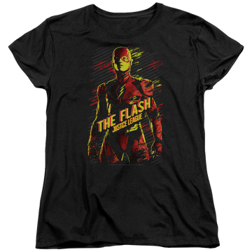 Black women's t-shirt with Justice League The Flash graphic