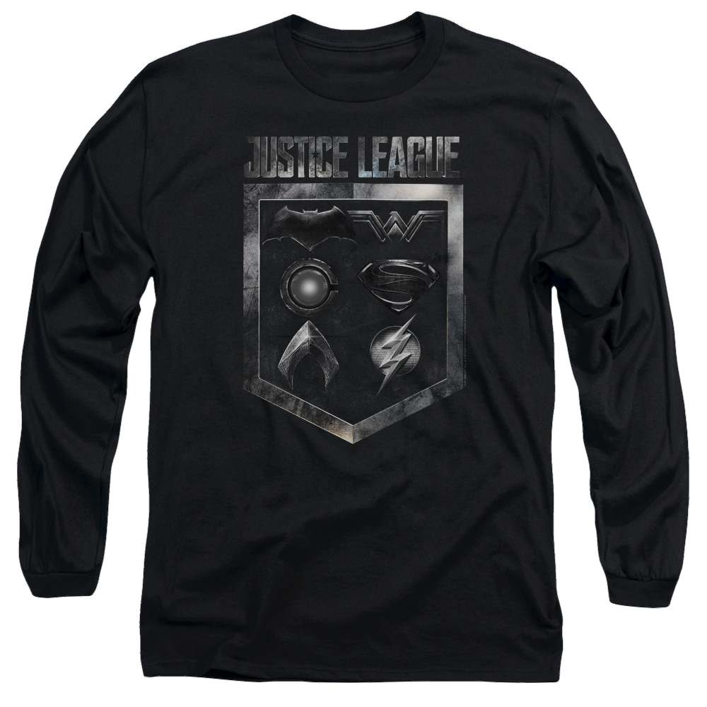 Justice League Shield Of Emblems Men's Long Sleeve T-Shirt Men's Long Sleeve T-Shirt Justice League   