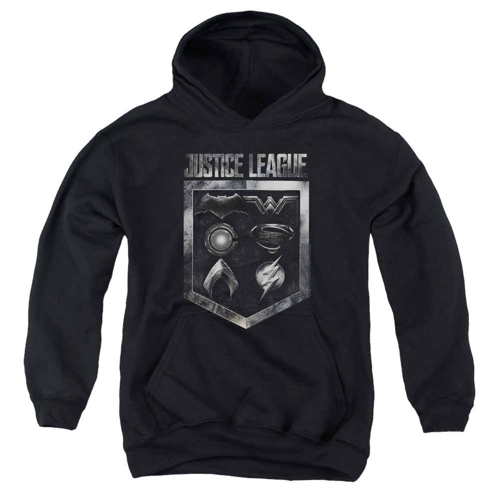 Justice League Movie Shield Of Emblems - Youth Hoodie Youth Hoodie (Ages 8-12) Justice League   