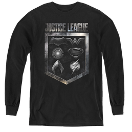 Justice League Movie Shield Of Emblems - Youth Long Sleeve T-Shirt Youth Long Sleeve T-Shirt Justice League   