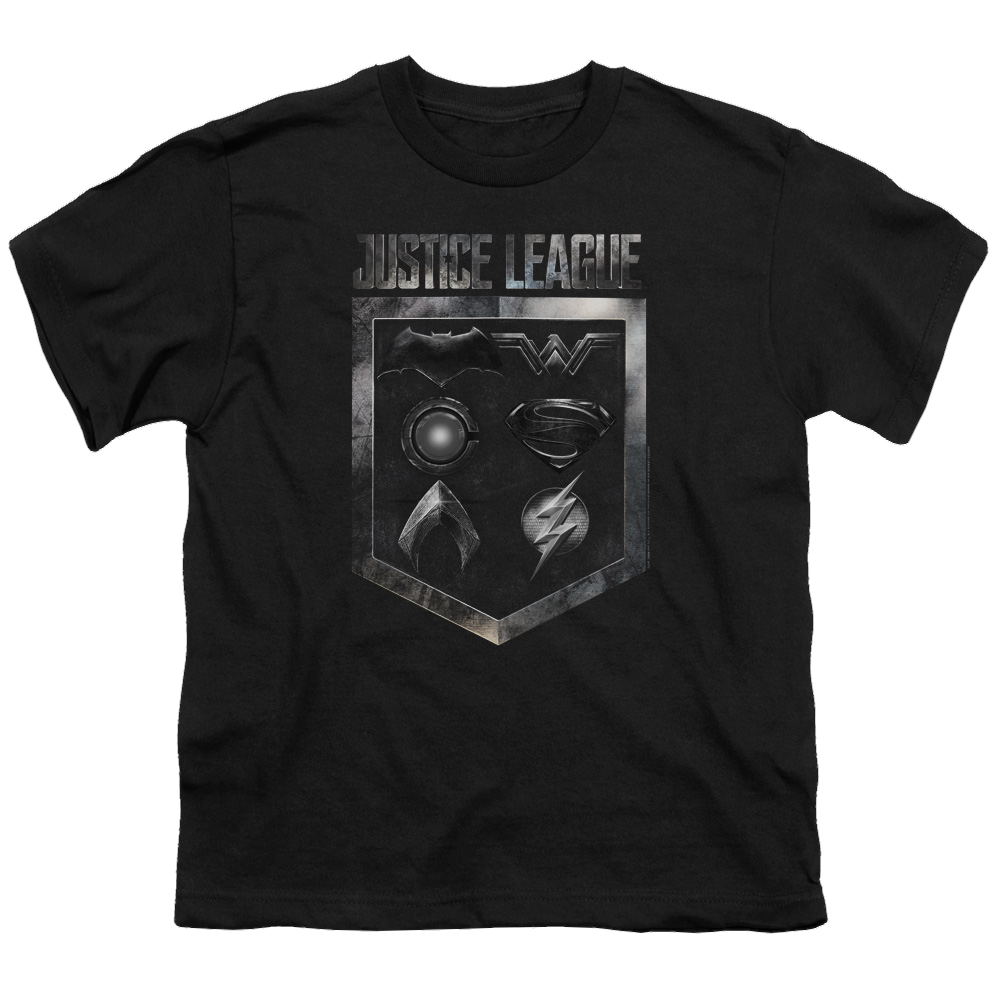 Justice League Movie Shield Of Emblems - Youth T-Shirt Youth T-Shirt (Ages 8-12) Justice League   