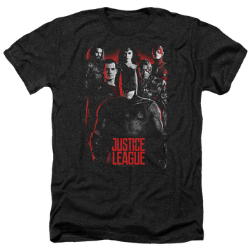 Charcoal men's heather t-shirt with Justice League The League graphic