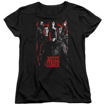 Black women's t-shirt with Justice League The League graphic