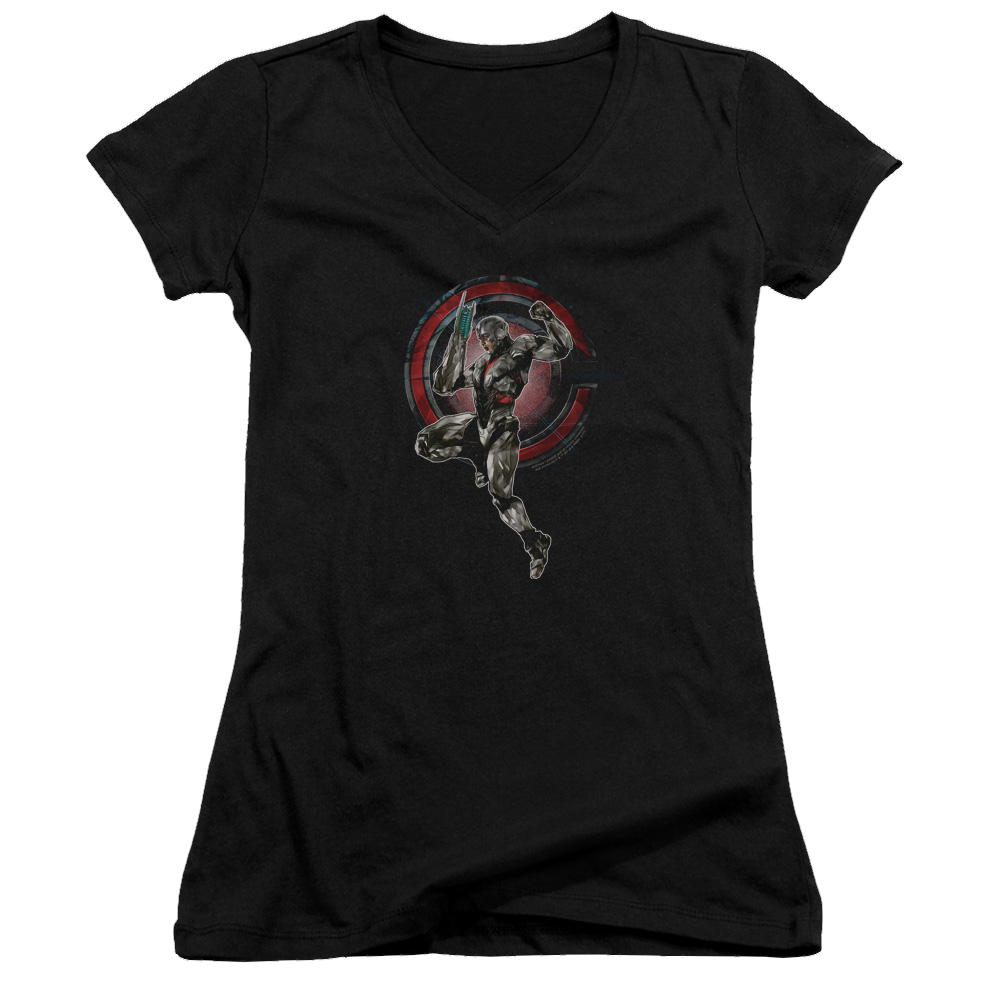Justice League Movie Cyborg - Juniors V-Neck T-Shirt Juniors V-Neck T-Shirt Justice League   