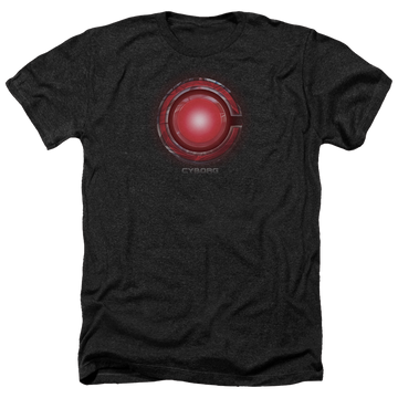 Charcoal men's heather t-shirt with Justice League Cyborg Logo graphic