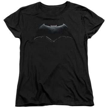 Black women's t-shirt with Justice League Movie Batman Logo graphic