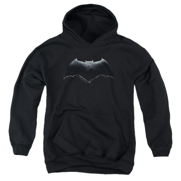 Black youth hoodie for ages 8 to 12 with Justice League Movie Batman Logo graphic