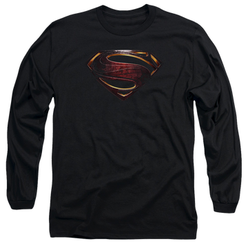 Black men's long sleeve t-shirt with Justice League Superman Logo graphic