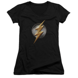 Justice League Flash Logo Juniors V-Neck T-Shirt Juniors V-Neck T-Shirt Justice League   
