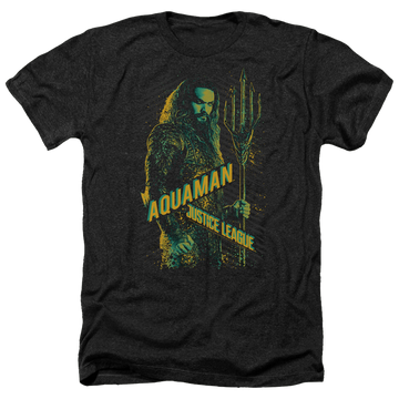 Charcoal men's heather t-shirt with Justice League Aquaman graphic