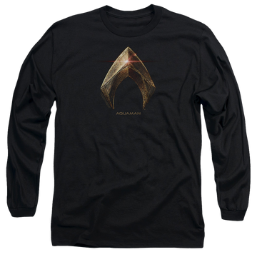 Black men's long sleeve t-shirt with Justice League Aquaman Logo graphic