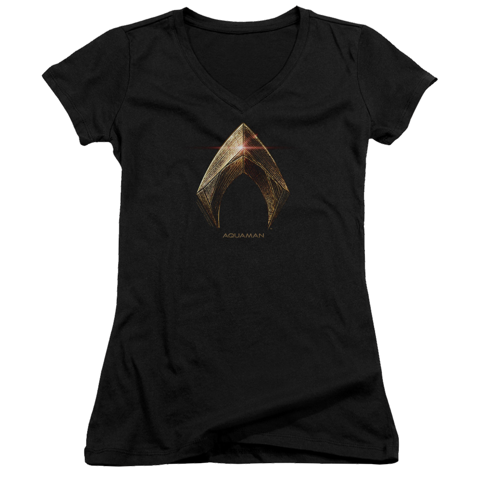 Justice League Aquaman Logo Juniors V-Neck T-Shirt Juniors V-Neck T-Shirt Justice League   