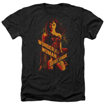 Charcoal men's heather t-shirt with Justice League Wonder Woman graphic
