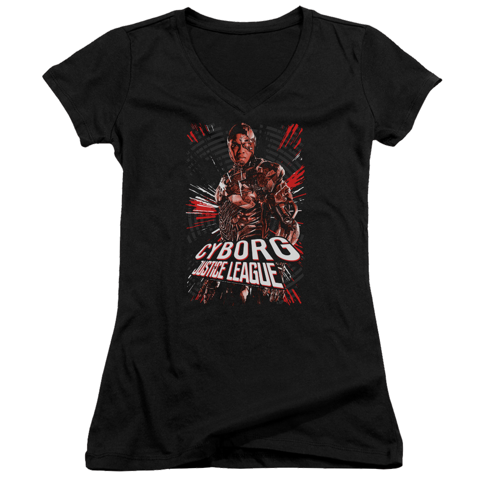Justice League Cyborg Juniors V-Neck T-Shirt Juniors V-Neck T-Shirt Justice League   