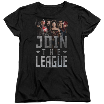 Black women's t-shirt with Justice League Join The League graphic