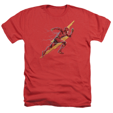 Red men's heather t-shirt with Justice League Flash Forward graphic