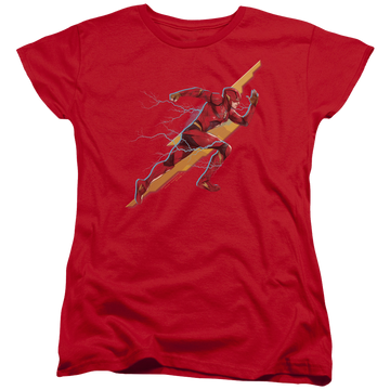 Red women's t-shirt with Justice League Flash Forward graphic