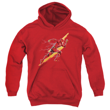 Red youth hoodie for ages 8 to 12 with Justice League Movie Flash Forward graphic