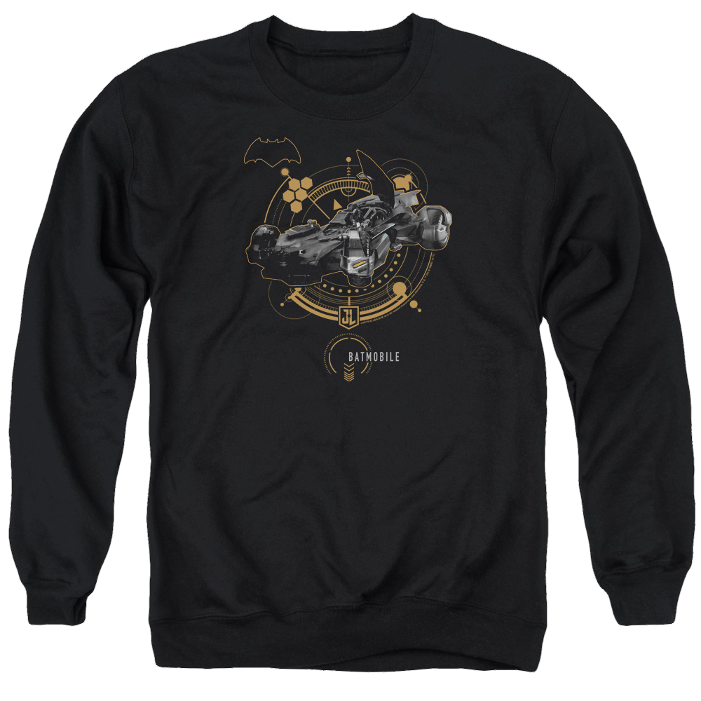Justice League Batmobile Men's Crewneck Sweatshirt Men's Crewneck Sweatshirt Justice League   