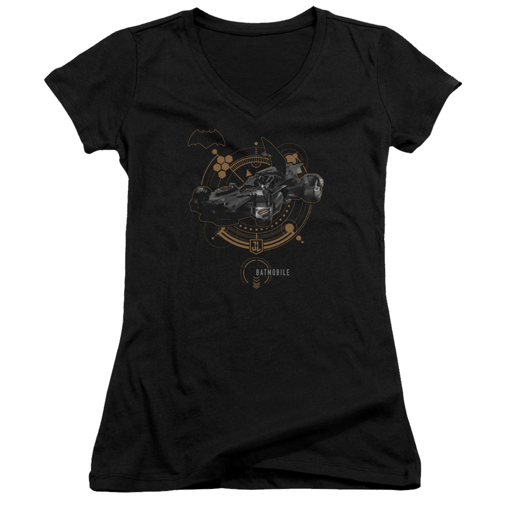 Justice League Batmobile Juniors V-Neck T-Shirt Juniors V-Neck T-Shirt Justice League   