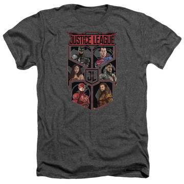 Charcoal men's heather t-shirt with Justice League League Of Six graphic