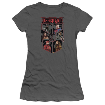 Charcoal juniors t-shirt with Justice League League Of Six graphic