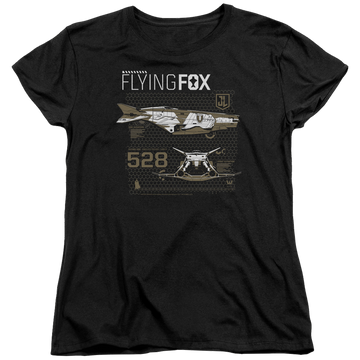 Black women's t-shirt with Justice League Flying Fox graphic