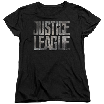 Black women's t-shirt with Justice League Metal Logo graphic