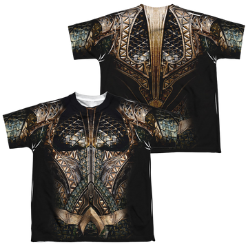 Justice League Aquaman Uniform (F/B) youth all-over print t-shirt for ages 8 to 12