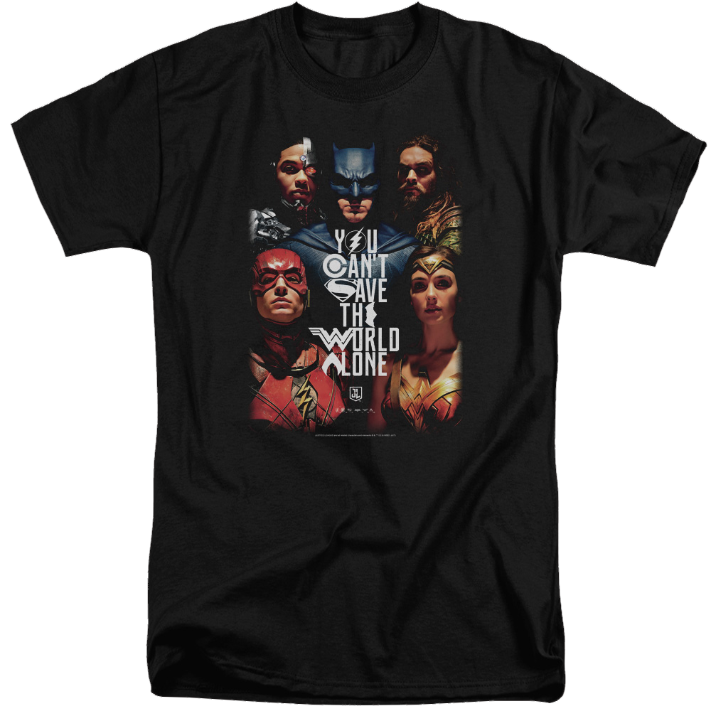 Justice League Save The World Poster Men's Tall Fit T-Shirt Men's Tall Fit T-Shirt Justice League   