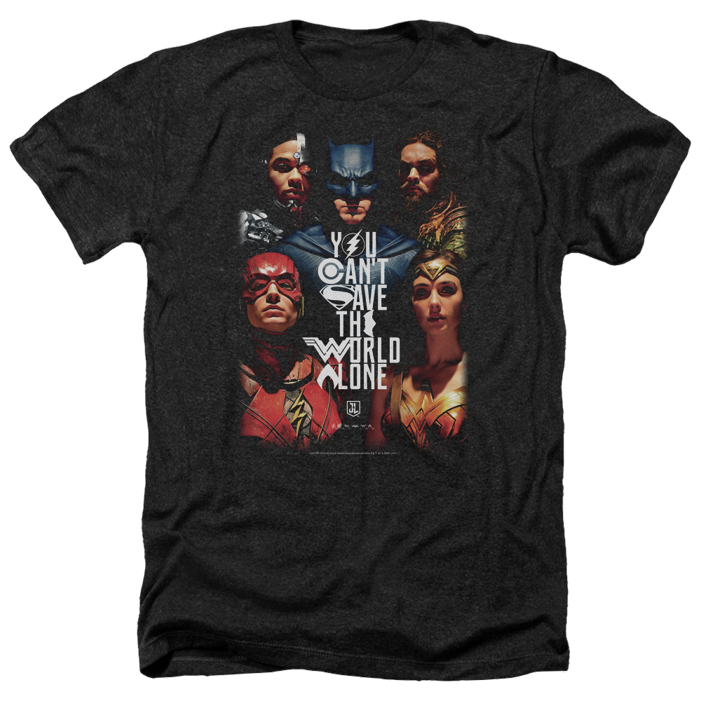 Justice League Save The World Poster Men's Heather T-Shirt Men's Heather T-Shirt Justice League   