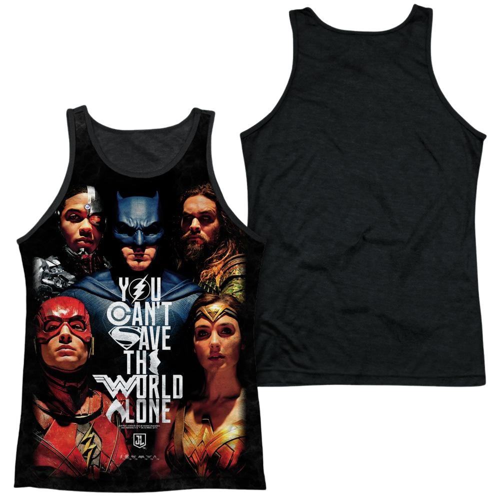 Justice League Save The World Poster Men's Black Back Tank Men's Black Back Tank Justice League   