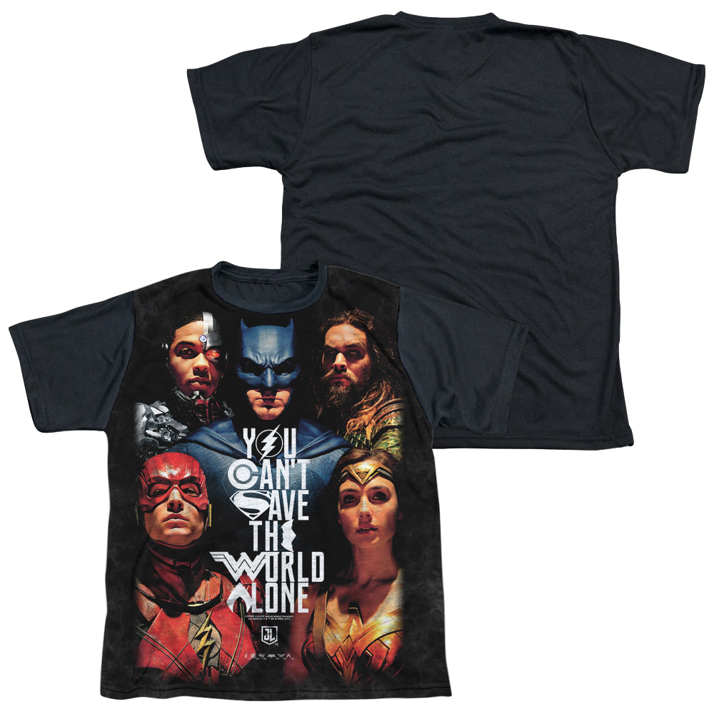 Justice League Movie Save The World Poster - Youth Black Back T-Shirt Youth Black Back T-Shirt (Ages 8-12) Justice League   