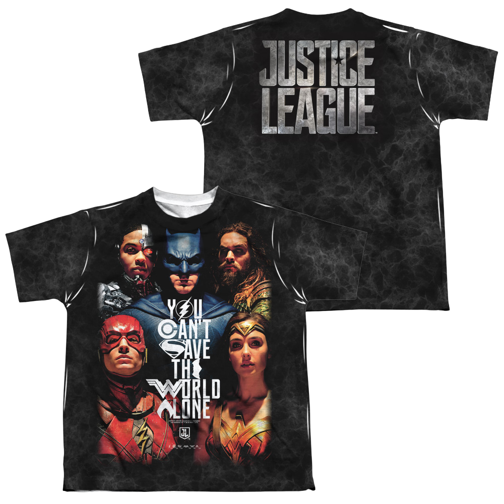 Justice League Movie Save The World Poster - Youth All-Over Print T-Shirt Youth All-Over Print T-Shirt (Ages 8-12) Justice League   