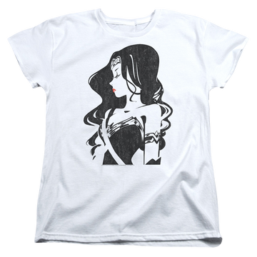 White women's t-shirt with Justice League Profile graphic