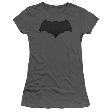 Charcoal juniors t-shirt with Justice League Batman Logo graphic
