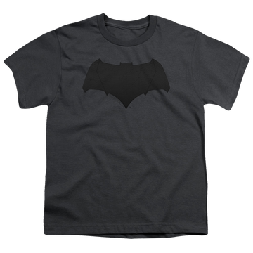 Charcoal youth t-shirt for ages 8 to 12 with Justice League Movie Batman Logo graphic