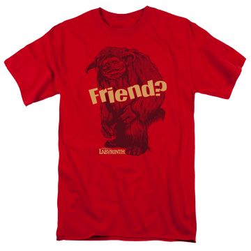 Red men's regular fit t-shirt with Labyrinth Ludo Friend graphic