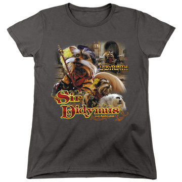 Charcoal women's t-shirt with Labyrinth Sir Didymus graphic
