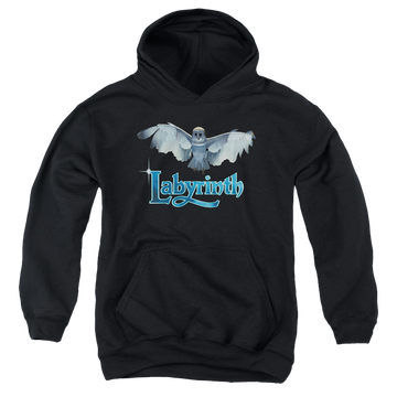 Black youth hoodie for ages 8 to 12 with Labyrinth Title Sequence graphic