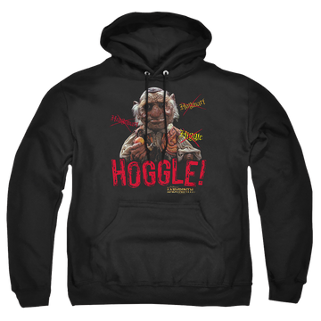 Black pullover hoodie with Labyrinth Hoggle graphic
