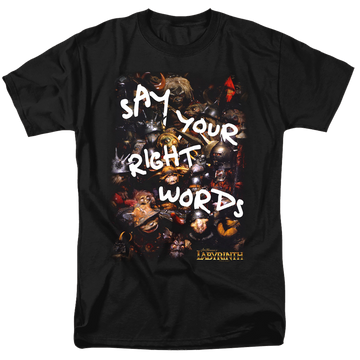 Black men's regular fit t-shirt with Labyrinth Right Words graphic