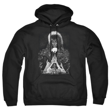 Black pullover hoodie with Labyrinth Castle graphic