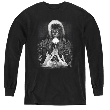 Black youth long sleeve t-shirt with Labyrinth Castle graphic
