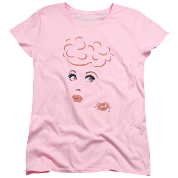 Pink women's t-shirt with I Love Lucy Eyelashes graphic