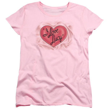 Pink women's t-shirt with I Love Lucy Classic Logo graphic