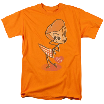 Orange men's regular fit t-shirt with I Love Lucy Vintage Doll graphic