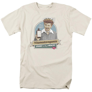 Cream men's regular fit t-shirt with I Love Lucy Spoon To Health graphic